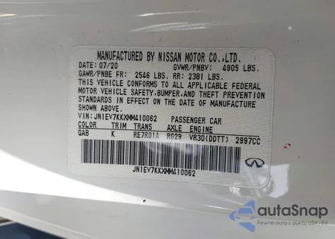 2021 Infiniti Q60 Luxe from USA, damaged, VIN JN1EV7KKXMM410062